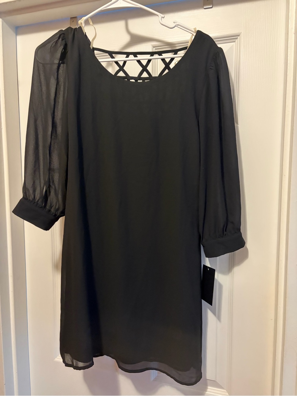 Nordstrom Black Sheer-Sleeve Shift Dress